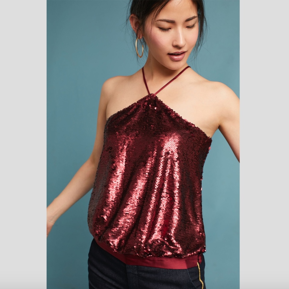 Anthropologie Sequined Halter Top